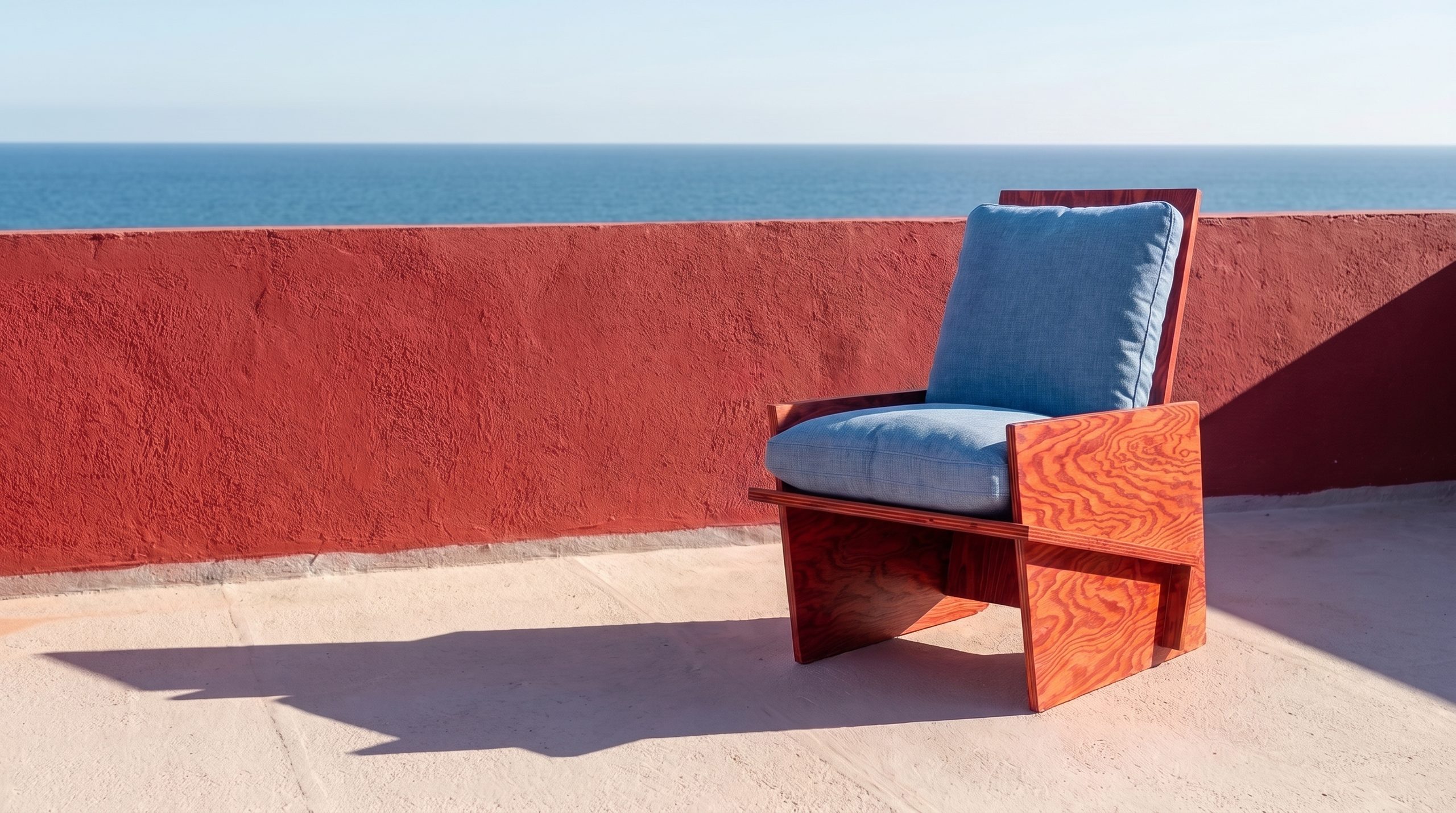 Lounge Chair 001 on a sunlit terrace by the sea